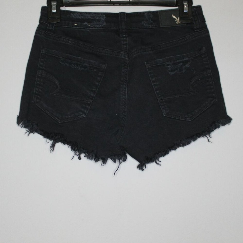 ✨2/$20 American Eagle Vintage Hi Rise Festival Jean Shorts Black Distressed Sz 0 - Picture 7 of 12
